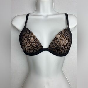 DKNY BLK/TAN Push-up Plunge, 32D *P1002